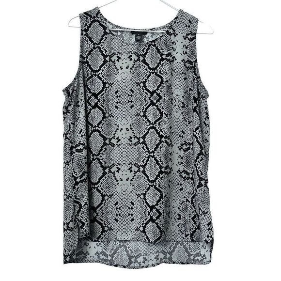 Halogen Nordstrom Snake Print Hi Low Hem Sleeveless Woven Shell Tank Top Gray Bl - Picture 1 of 4